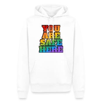 LGBT Safe Space Hier bist du sicher - Männer Premium Bio Hoodie - Weiß - Vorne - Nico (187cm)
