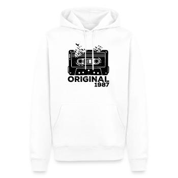 Année de naissance 1987 Cassette 1987 Anniversaire 1987 - Sweat à capuche Premium bio Homme - blanc - Devant - Nico (187cm)