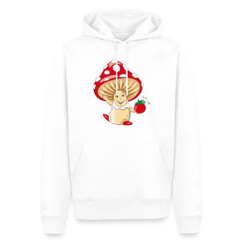 Amanite heureuse souriante avec une tomate juteuse - Sweat à capuche Premium bio Homme - blanc - Devant - Nico (187cm)