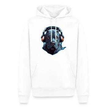 Cooler Pitbull mit Kopfhörern - Männer Premium Bio Hoodie - Weiß - Vorne - Nico (187cm)