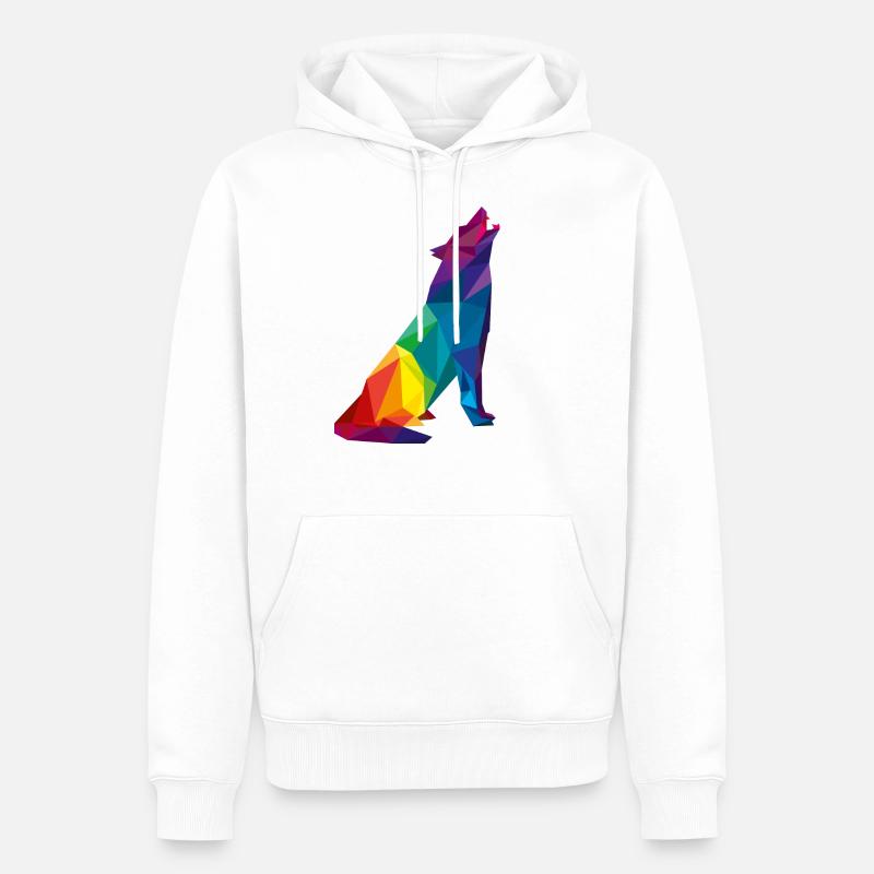 Wolf Polygon LowPoly - bunt - Männer Premium Bio Hoodie - Weiß