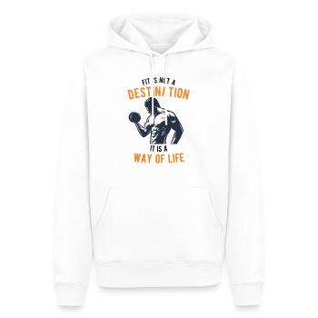 Body Building - Fit is not a destination - Männer Premium Bio Hoodie - Weiß - Vorne - Nico (187cm)