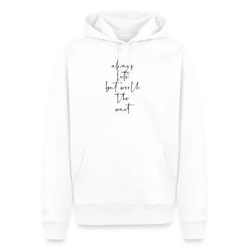 Always late but worth the wait - Männer Premium Bio Hoodie - Weiß - Vorne - Nico (187cm)