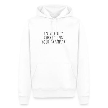 Je suis un peu correct, votre grammaire - Sweat à capuche Premium bio Homme - blanc - Devant - Nico (187cm)