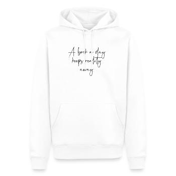 A book a day keeps reality away - Sweat à capuche Premium bio Homme - blanc - Devant - Nico (187cm)