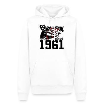 65. GEBURTSTAG DART LEGENDE LEGENDARY SINCE 1961 - Männer Premium Bio Hoodie - Weiß - Vorne - Nico (187cm)