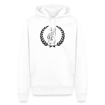 Peace-Zeichen im Lorbeerkranz Handgeste Frieden PEACE - Männer Premium Bio Hoodie - Weiß - Vorne - Nico (187cm)