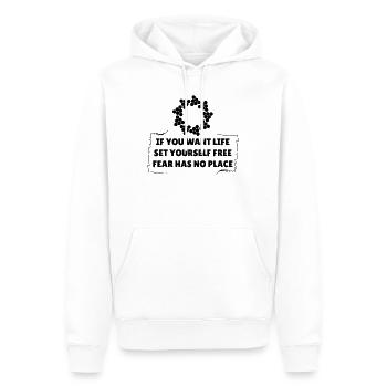 La peur n’a pas sa place - Sweat à capuche Premium bio Homme - blanc - Devant - Nico (187cm)