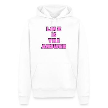Love Is The Answer: Bold Pink Letters - Men’s Premium Organic Hoodie - white - Front - Nico (187cm)