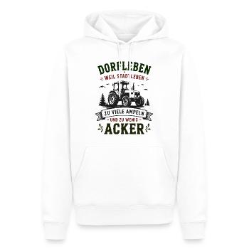 Dorfleben Traktor: Wenig Ampeln, Viel Acker - Männer Premium Bio Hoodie - Weiß - Vorne - Nico (187cm)