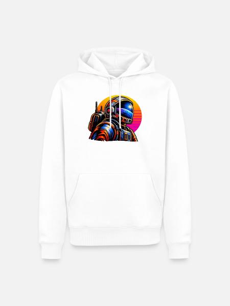 Astronaut im Neon-Sonnenuntergang - Männer Premium Bio Hoodie - Weiß