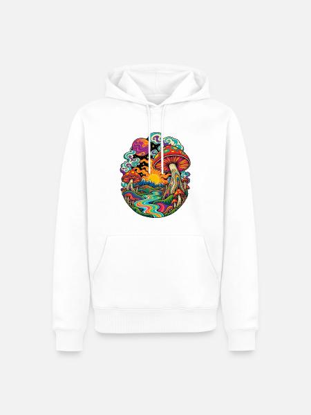 Psychedelische Pilzlandschaft - Männer Premium Bio Hoodie - Weiß