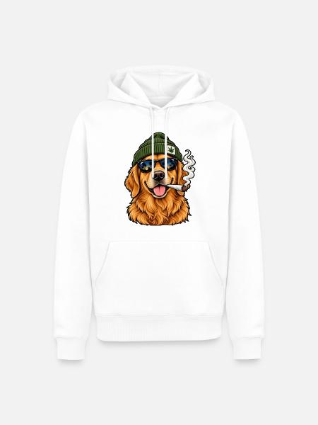 Hund mit Sonnenbrille und Hanf-Beanie - Männer Premium Bio Hoodie - Weiß
