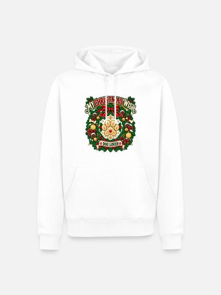 My Christmas Wish Dog Wreath - Männer Premium Bio Hoodie - Weiß