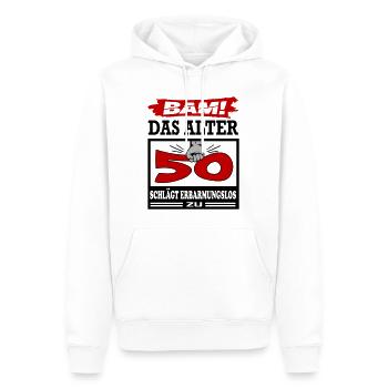 Geburtstag 50 Bam Boom Bombe Alter schlägt zu - Männer Premium Bio Hoodie - Weiß - Vorne - Nico (187cm)