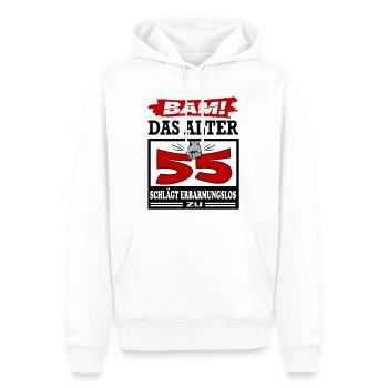 Geburtstag 55 Bam Boom Bombe Das Alter schlägt zu - Männer Premium Bio Hoodie - Weiß - Vorne - Nico (187cm)