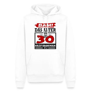 Geburtstag 30 Bam Boom Bombe Das Alter schlägt zu - Männer Premium Bio Hoodie - Weiß - Vorne - Nico (187cm)