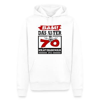 Geburtstag 70 Bam Boom Bombe Das Alter schlägt zu - Männer Premium Bio Hoodie - Weiß - Vorne - Nico (187cm)