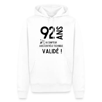 92 ans validé - Sweat à capuche Premium bio Homme - blanc - Devant - Nico (187cm)