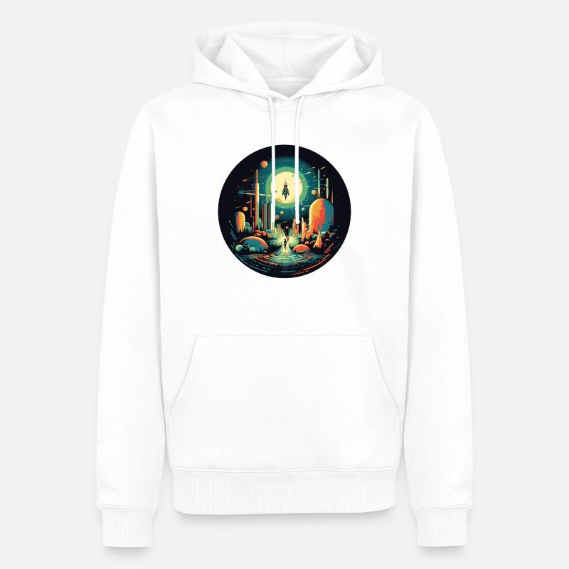 Lancement de fusée dans un style de dessin animé rétro - Sweat à capuche Premium bio Homme - blanc