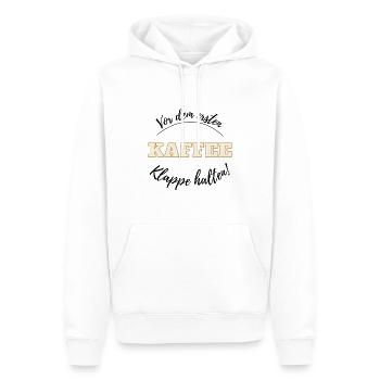 Vor dem ersten Kaffee - Notwehr - Klappe halten - Männer Premium Bio Hoodie - Weiß - Vorne - Nico (187cm)