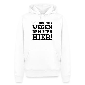 Ich bin nur wegen dem Bier hier! - Männer Premium Bio Hoodie - Weiß - Vorne - Nico (187cm)