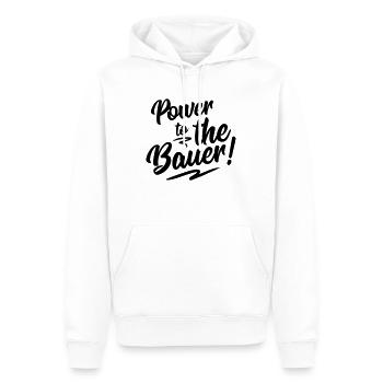 bauer to the power design - Männer Premium Bio Hoodie - Weiß - Vorne - Nico (187cm)