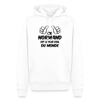 Normandie / Caen / Bretagne / Havre / Foot / Papa - Sweat à capuche Premium bio Homme - blanc - Devant - Nico (187cm)