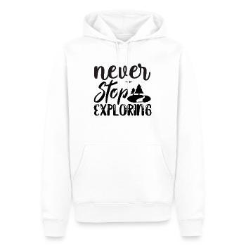 Never stop discovering. never stop exploring - Men’s Premium Organic Hoodie - white - Front - Nico (187cm)