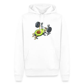 Avocado am Bankdrücke - Cartoon Style - Männer Premium Bio Hoodie - Weiß - Vorne - Nico (187cm)