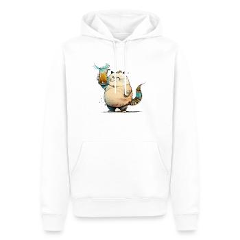 Dicke lustige Katze trinkt Bier - Männer Premium Bio Hoodie - Weiß - Vorne - Nico (187cm)