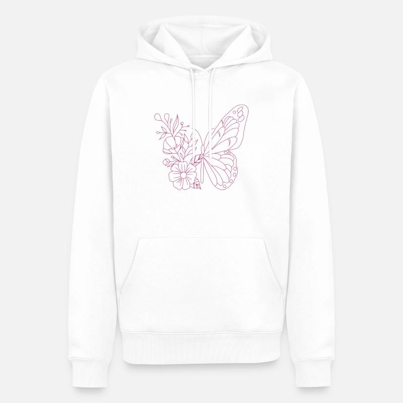 Fleur Papillon - Sweat à capuche Premium bio Homme - blanc