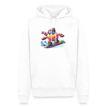 "Sprudelnder Snowboarder" - Männer Premium Bio Hoodie - Weiß - Vorne - Nico (187cm)