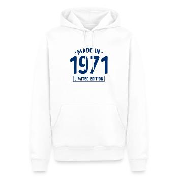 Fabriqué en 1971 - Edition limitée - Année de naissance - Sweat à capuche Premium bio Homme - blanc - Devant - Nico (187cm)