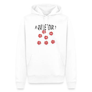 Corona A QUI LE TOUR - Sweat à capuche Premium bio Homme - blanc - Devant - Nico (187cm)
