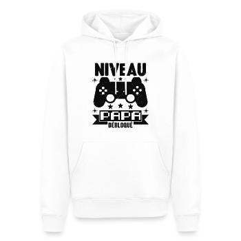 Niveau Papa Débloqué Annonce Grossesse Cadeau - Sweat à capuche Premium bio Homme - blanc - Devant - Nico (187cm)