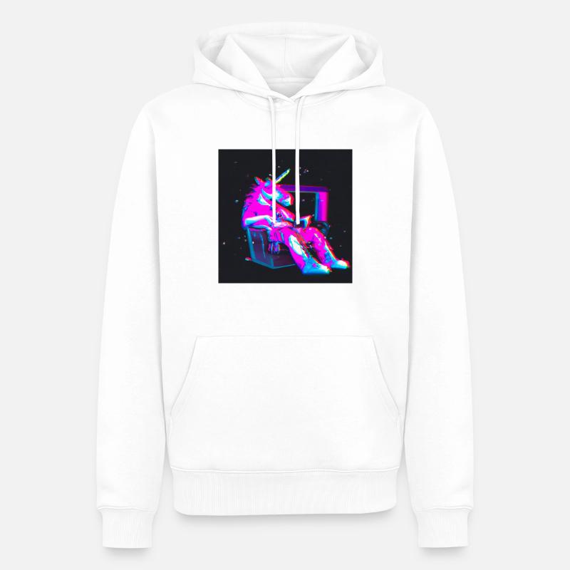 Licorne Synthwave chill - Sweat à capuche Premium bio Homme - blanc