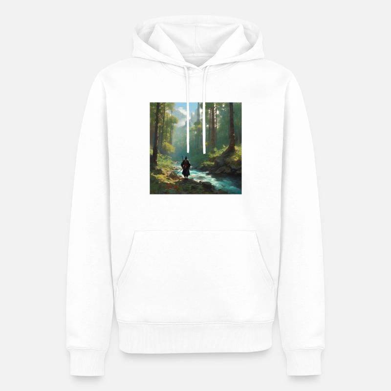 Samurai einsam am Flussufer - Männer Premium Bio Hoodie - Weiß