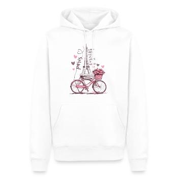 Paris Tour Eiffel Vélo Coeurs Fleurs France - Sweat à capuche Premium bio Homme - blanc - Devant - Nico (187cm)