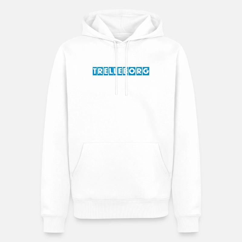 Trelleborg – Conception de texte bleu - Sweat à capuche Premium bio Homme - blanc