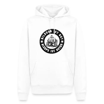 Bildung ist gut Bizeps ist guter in Farbe schwarz - Männer Premium Bio Hoodie - Weiß - Vorne - Nico (187cm)