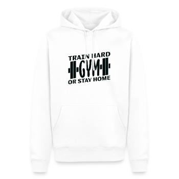 Trainieren Sie hart Fitnessstudio - Männer Premium Bio Hoodie - Weiß - Vorne - Nico (187cm)