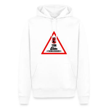Tür schließen bitte | Farbe änderbar - Männer Premium Bio Hoodie - Weiß - Vorne - Nico (187cm)