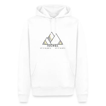 Minimalistisches Ischgl-Logo - Männer Premium Bio Hoodie - Weiß - Vorne - Nico (187cm)