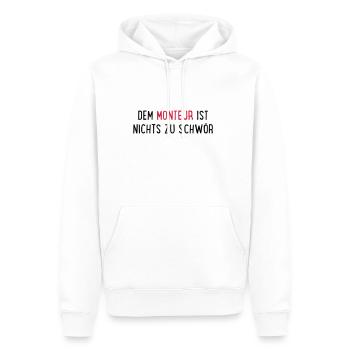 monteur - Männer Premium Bio Hoodie - Weiß - Vorne - Nico (187cm)