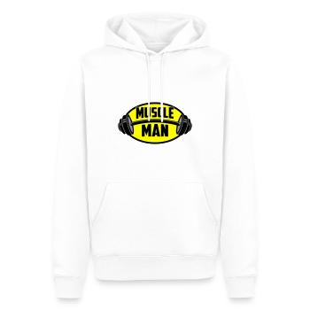 Farben änderbar | Muscle Man Logo - Männer Premium Bio Hoodie - Weiß - Vorne - Nico (187cm)