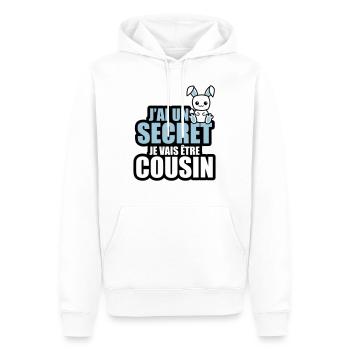 j'ai un secret je vais être cousin - Sweat à capuche Premium bio Homme - blanc - Devant - Nico (187cm)