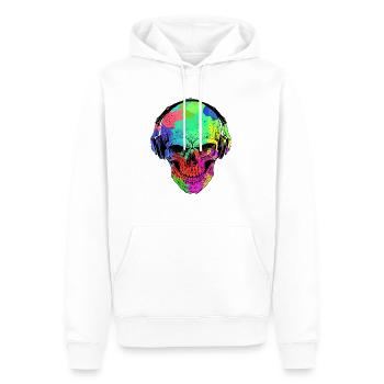 LUSTIGER HALLOWEEN REGENBOGENSCHÄDEL UND KOPFHÖRER - Männer Premium Bio Hoodie - Weiß - Vorne - Nico (187cm)