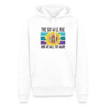 Suizidprävention Sonnenblume - Männer Premium Bio Hoodie - Weiß - Vorne - Nico (187cm)