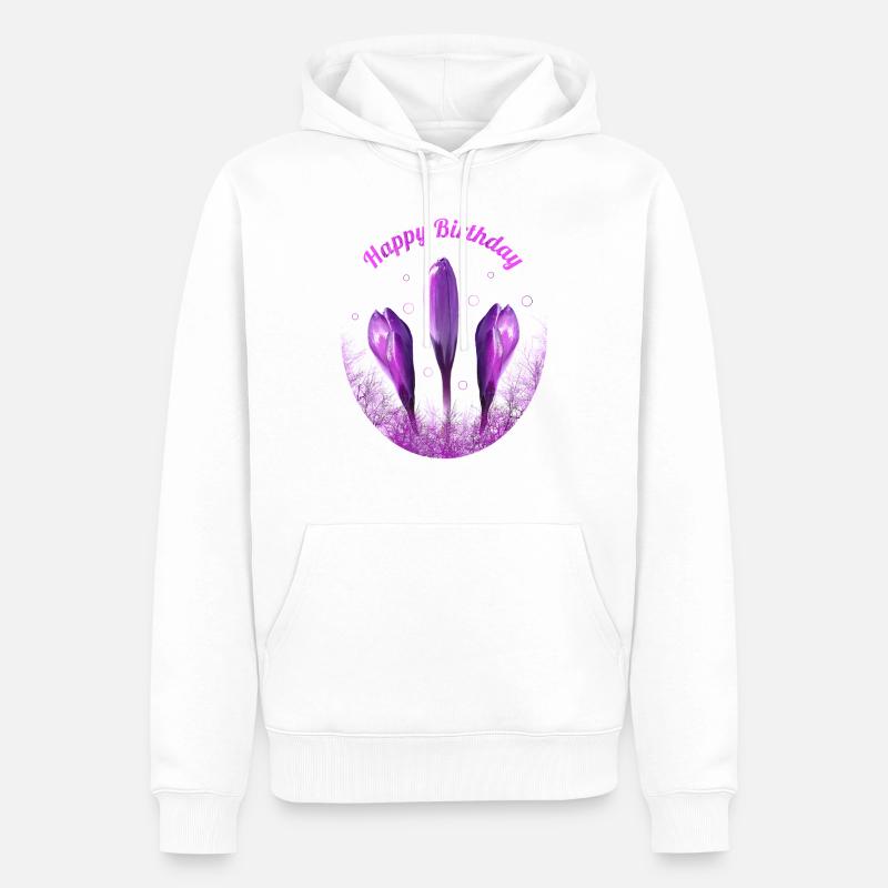 Crocus Joyeux Anniversaire Fleurs - Sweat à capuche Premium bio Homme - blanc